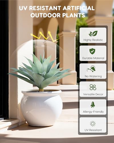 Blue Artificial Agave Plant 28 Inch - UV Resistant Outdoor & Indoor Decor - 2 Pack