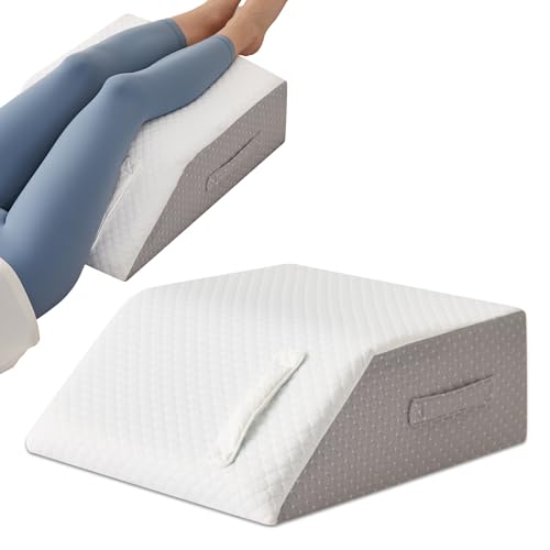 MEGCXIT Memory Foam Leg Wedge Pillow 23.6x16.8x8 Inch for Elevation & Circulation - White/Grey