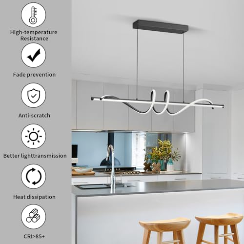 A-Black 39in Dimmable LED Pendant Light with Remote Control - Adjustable Color Temperature for Kitchen & Dining
