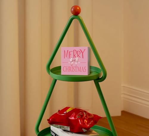 Pink Coquette Bow Christmas Decor Merry Christmas Sign Bow 5x5 Inches - ULEGIE