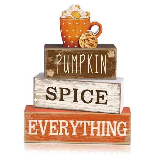 4 Pcs Thanksgiving Decorations for Home Fall Cup Decor Thanksgiving Table Centerpiece Fall Tiered Tray Decor Rustic Wooden Cup Block Sign Gift Farmhouse for Harvest Party Home Kitchen