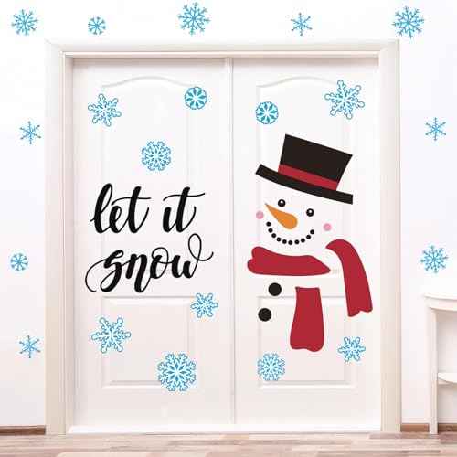 Christmas Door Stickers Snowman Decals Large Mural Stickers for Winter Xmas Home Refrigerator Wall Window Decor, 9.8 x 11.8 Inch, 8 Sheets