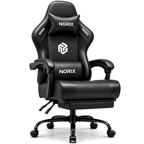 HELXQEXB Black Ergonomic Gaming Chair with Footrest & Adjustable Recline