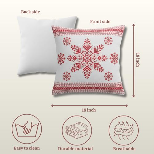 TSIMPLE Snowflake Pillow Cover 18x18 Inch Red & White Winter Holiday Decor