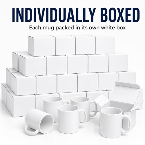 11oz White Sublimation Ceramic Coffee Mugs Pack of 36 with Individual Boxes - Heat Press DIY