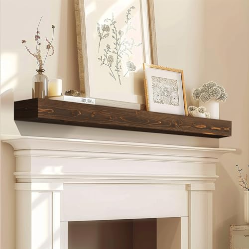 48-Inch Pine Wood Fireplace Mantel Shelf 3'' Thick Brown Floating Shelf - 48x3x8 Hollow