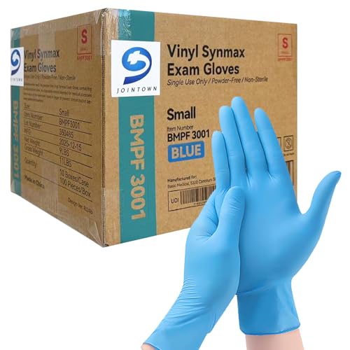Jointown Small Vinyl Exam Gloves - Latex-Free, Powder-Free, Disposable, Blue, Case of 1,000