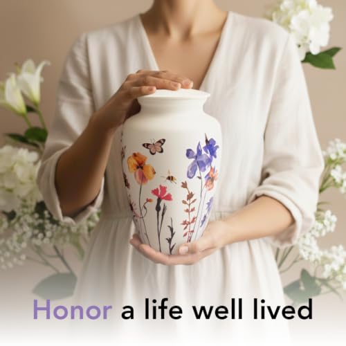 White Wildflower Breeze Large Cremation Urn for Women - Handcrafted Memorial for Ashes