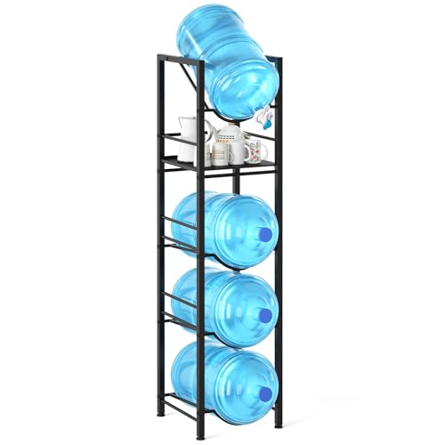 Eocnrhe 2-In-1 5 Gallon Water Jug Holder with Dispenser, 11.02 x 11.02 x 55.51 Inches Storage Rack for Kitchen Office Garage