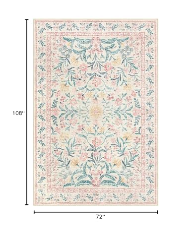 Wonnitar 6x9 Pink Floral Washable Area Rug for Bedroom & Nursery, Non-Slip Boho Carpet
