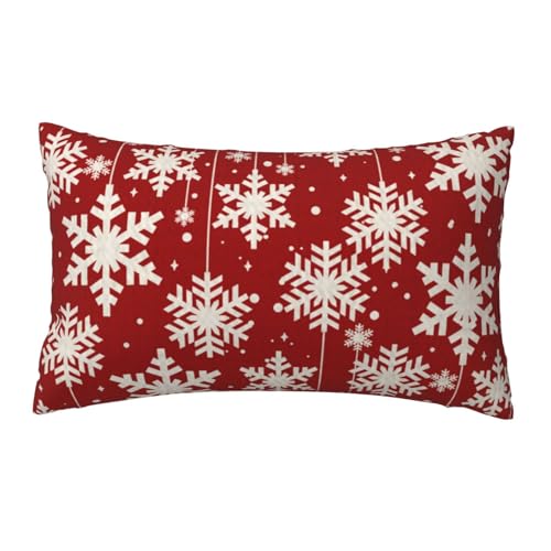 NIDITW Christmas Snowflakes Throw Pillow Cover 12x20 Inches Red Cotton Linen