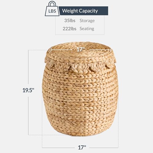 Natural Scalloped Hyacinth Storage Basket with Lid - Handwoven Organizer for Bedroom & Living Room