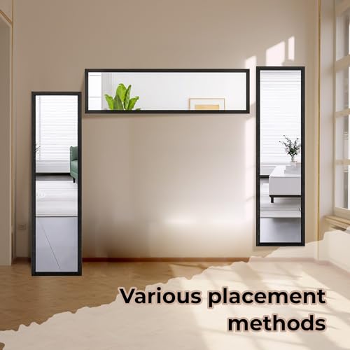 LFT HUIMEI2Y Black Full Length Wall Mirror 50x14 Inches with Engraved Frame