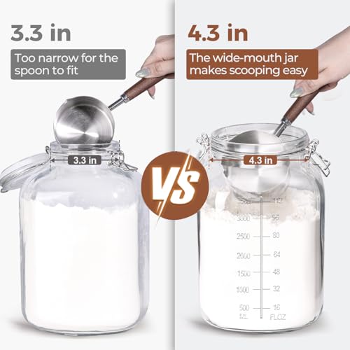 Large Glass Jars with Airtight Lid - 1.1 Gallon, Wide Mouth, 2 Pack
