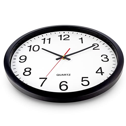 Bernhard Products 18-Inch Black Wall Clock Silent Non-Ticking Quartz Home Office Classroom