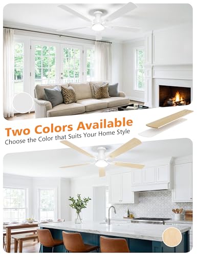 60 Inch Ceiling Fan with Lights - Remote & App Control, Dimmable LED, Reversible Flush Mount, White Variation