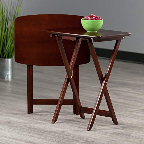 Foldable Snack Tables Set of 2 - Walnut Finish, 26 Inch Space-Saving Design