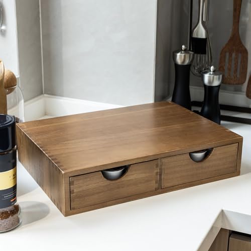 Wooden K Cup Organizer Coffee Pod Storage Box with 2 Drawers - Fits 30 Pods