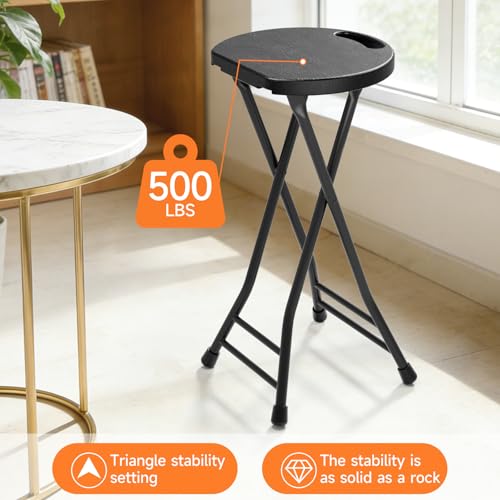 LEDLAY 24-Inch Black Folding Stool with Handle, Heavy-Duty 500LBS Capacity