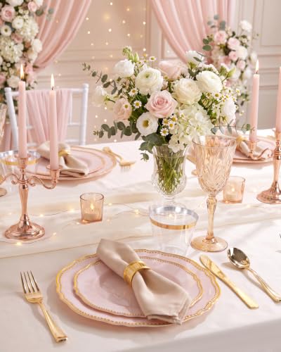 Pink and Gold Disposable Plates Set for Wedding & Party - 50 Guests - Variation of THIS listing