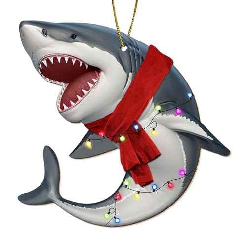 Shark Ornaments for Christmas Tree - Wooden Sea Animal Hanging Ornament - Shark Decor & Lover Gifts