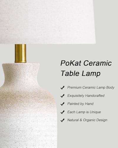 PoKat 24-Inch Farmhouse Ceramic Table Lamp with White & Antique Finish