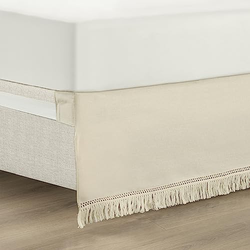 King Size Boho Fringe Bed Skirt - Neutral Wrap Around 78x80 Inches
