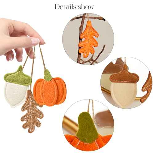 DN DECONATION 12PCS Fall Tree Decorations Felt Ornaments, Felt Pinecones Leaves Mini Pumpkins Ornament Set for Small Tree Thanksgiving Harvest Autumn Fall Hanging Decor