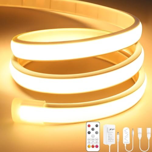 Lamomo COB LED Strip Lights Pro 32.8Ft Warm White Dimmable Waterproof Rope Light with Remote