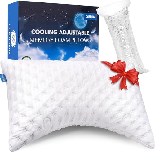 KUCEY Queen Size Crescent Cooling Side Sleeper Pillow for Neck & Shoulder Pain - Washable Cover, Adjustable Memory Foam, Luxury Support, White
