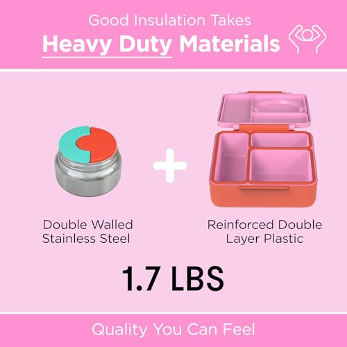 OmieOmieBox Kids Insulated Leakproof Bento Lunch Box with Food Jar 8.5oz Pink Berry Pack of 2