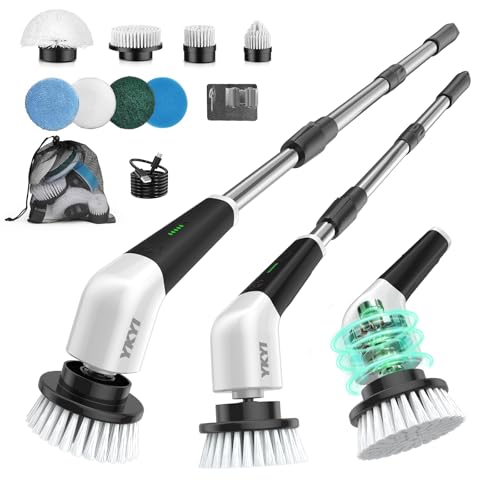 Electric Spin Scrubber Cordless Power Cleaning Brush with Long Handle - White