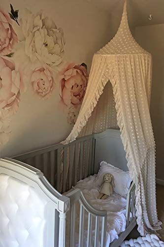 Wonder Space Beige Kids Bed Canopy - Lace Chiffon Fairy Dream Tent & Mosquito Net