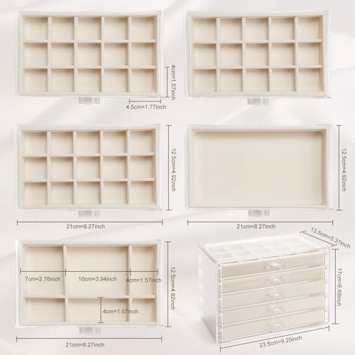 GUOER Acrylic Earring Organizer Jewelry Box 5 Drawers Warm White