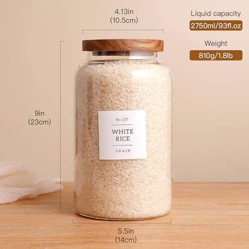 2800ml Glass Food Storage Jars Set of 2 with Airtight Acacia Lids & 132 Labels