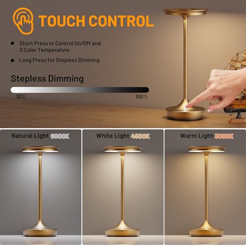 Rechargeable Outdoor LED Cordless Table Lamp 6000mAh - 2 Pack Bronze - Waterproof, Dimmable, Portable