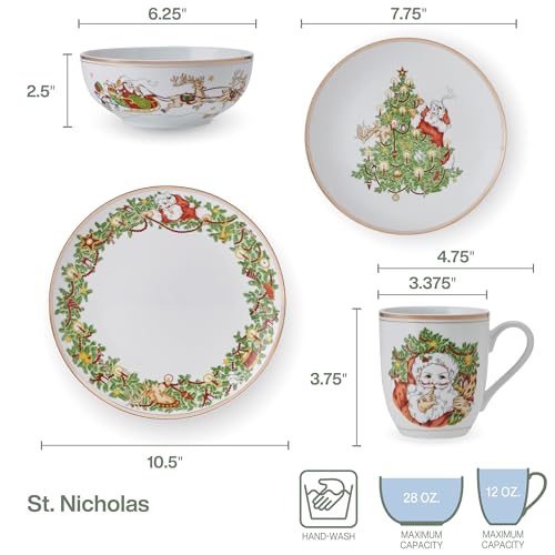 Fitz & Floyd St. Nicholas Holiday Dinnerware Set for 4 - 16 Pieces