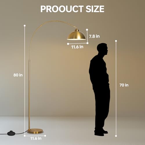 Floor Lamp with 3 Light Modes - Adjustable Dimmable Standing Lamp in Gold