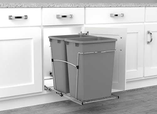Rev-A-Shelf Double Pullout Garbage Bin System - 35 Qt, Metallic Silver