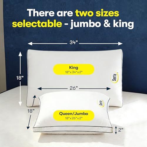 Serta King Size Bed Pillows Set of 2 - Medium Soft Support, White