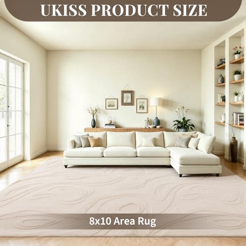 UKISS 8'x10' Beige Faux Rabbit Fur Area Rug - Soft, Non-Slip, Washable Bedroom & Living Room Carpet