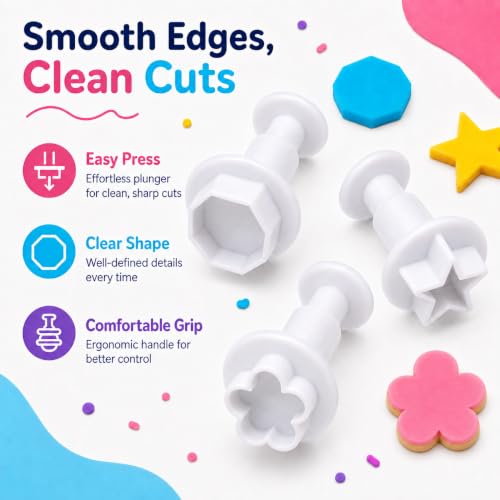 Crethinkaty 24pcs Fondant Plunger Cutters Set for Cake Decorating - Heart, Flower, Star, Geometric Shapes