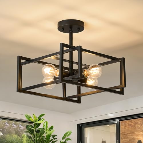 Xvbhta Black 4-Light Semi Flush Mount Ceiling Light Fixture - Industrial Farmhouse Style