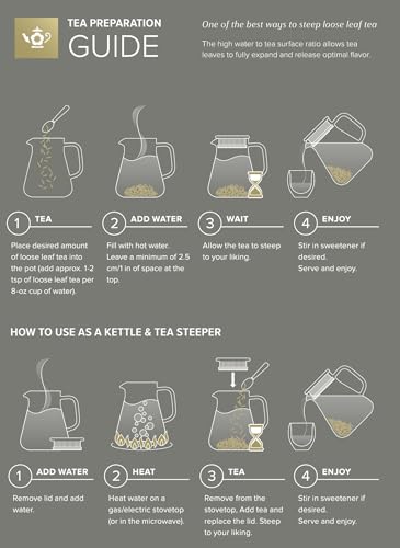Plastic-Free Glass Teapot & Kettle 27 oz - One-Touch, Filter Lid, Borosilicate