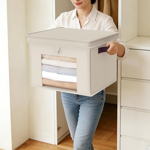 Univivi Light Beige Front Opening Closet Storage Bins - 16.5'' 4 Pack