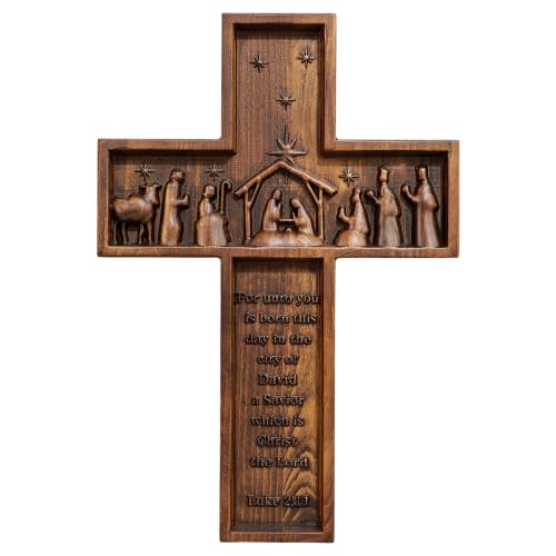 13.78in Handmade Catholic Nativity Wall Cross - Christmas Faith Gift