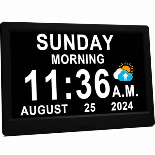 11.5 Inch Digital Clock with 27 Alarms Loud Talking Time & Remote - Black