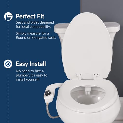 Elongated Toilet Seat and Bidet Bundle - Slow-Close, Fresh Water Spray