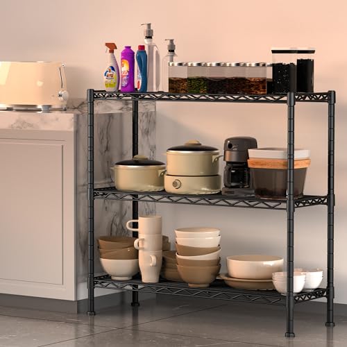 Heavy Duty 3-Shelf Storage Shelves - 36x14x35.8 Black Metal Wire Rack with Adjustable Height - No Wheels