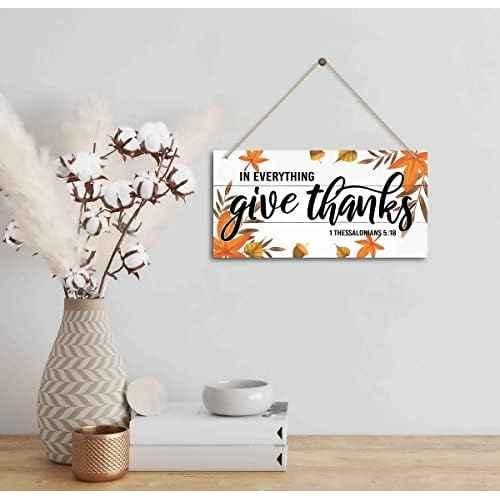 Thanksgiving Door Sign Decor, In Everything Give Thanks, Fall Autumn Seasonal Wall Art Hanging Wooden Sign Halloween Thanksgiving Decorations for Home Party Outside Indoor